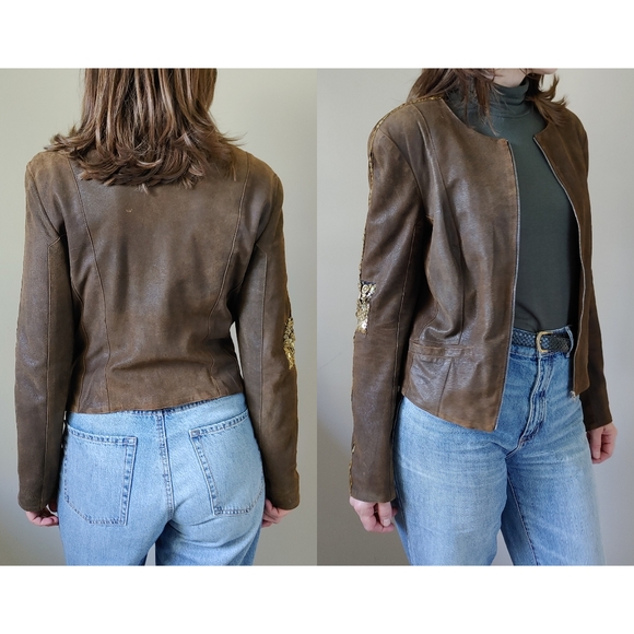 Sachin + Babi For Ankasa Brown Leather Jacket Size 8 - Picture 3 of 16